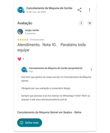Cancelamento da Maquina Getnet em Seabra Bahia