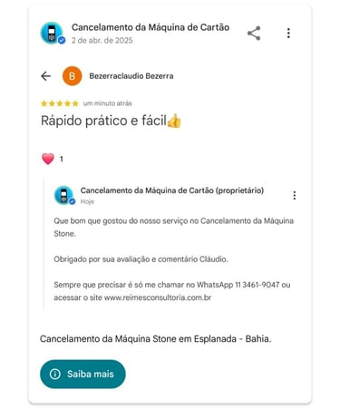 Cancelamento da Maquina Stone em Esplanada Bahia