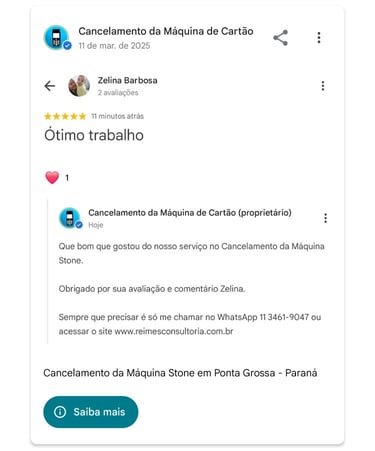 Cancelamento da Maquina Stone em Ponta Grossa Parana
