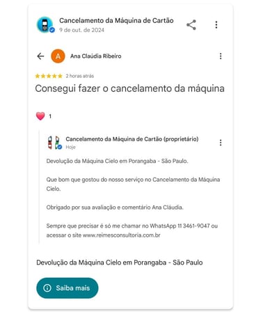 Devolucao da Maquina Cielo em Porangaba Sao Paulo