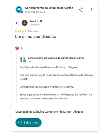 Devolucao da Maquina Getnet em Rio Largo Alagoas