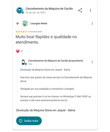 Devolucao da Maquina Stone em Jequie Bahia