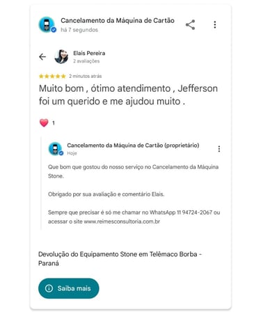 Devolucao do Equipamento Stone em Telemaco Borba Parana