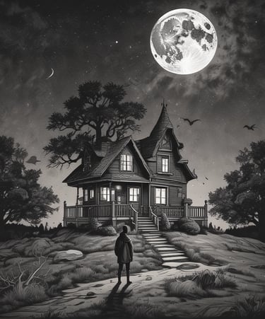 Actors in haunting costumes rehearsing under dim, moody lighting.