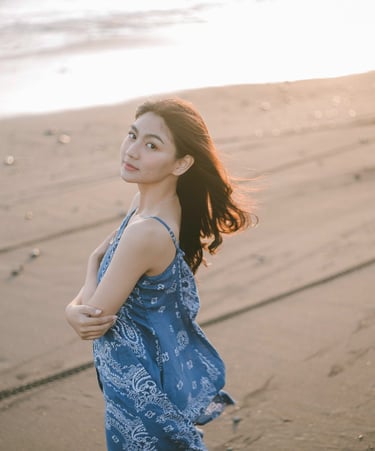 Artistic beach portrait with soft wind at Pantai Nyanyi Tabanan Bali