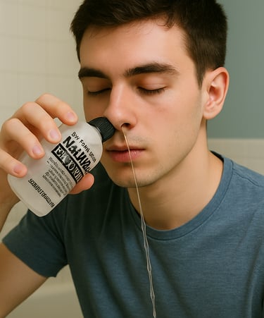 un hombre haciendo un lavado nasal