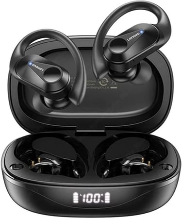 Lenovo LivePods LP75 Bluetooth 5.3 - Auriculares deportivos para gimnasio y correr, color negro