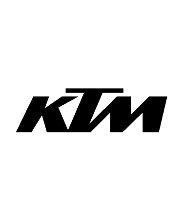 Logo officiel KTM noir sur fond orange, marque autrichienne de motos