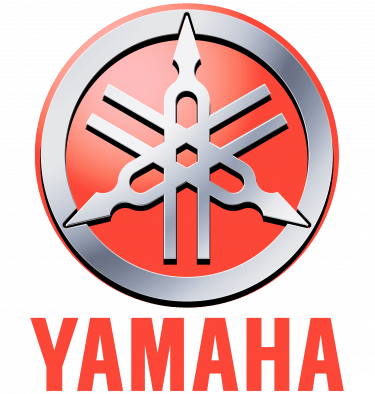 Logo officiel Yamaha rouge avec diapasons croisés et nom de la marque en lettres capitales