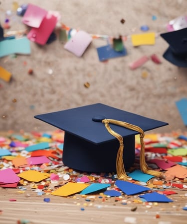a bunch of red and blue balloons with white lettering