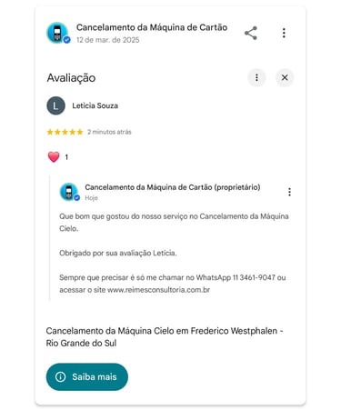 Cancelamento da Maquina Cielo em Frederico Westphalen Rio Grande do Sul