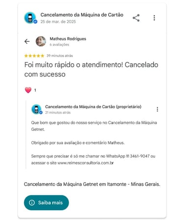Cancelamento da Maquina Getnet em Itamonte Minas Gerais