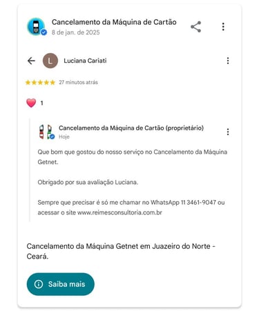 Cancelamento da Maquina Getnet em Juazeiro do Norte Ceara