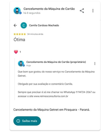 Cancelamento da Maquina Getnet em Piraquara Parana