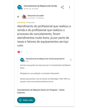 Cancelamento da Maquina Stone em Chapeco Santa Catarina