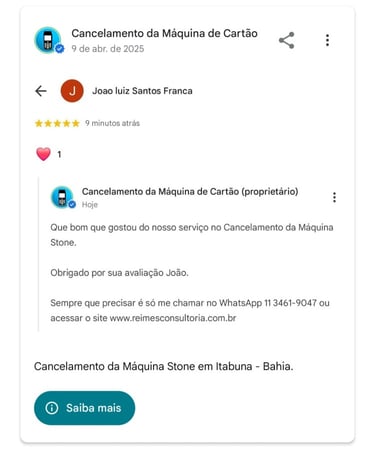 Cancelamento da Maquina Stone em Itabuna Bahia