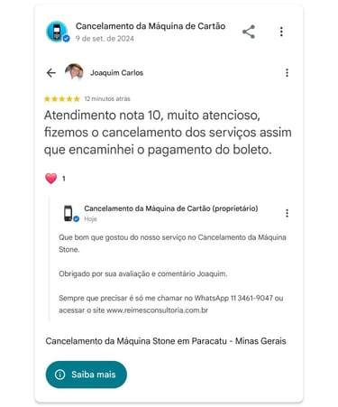 Cancelamento da Maquina Stone em Paracatu Minas Gerais
