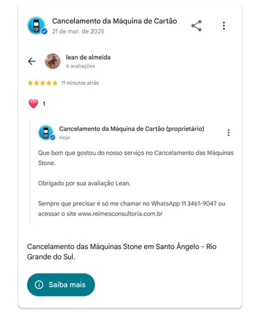 Cancelamento da Maquina Stone em Santo Angelo Rio Grande do Sul