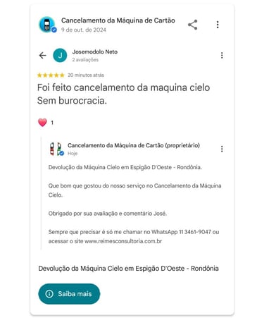 Devolucao da Maquina Cielo em Espigao D Oeste Rondonia