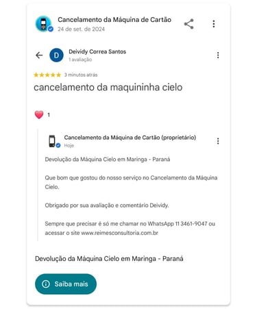 Devolucao da Maquina Cielo em Maringa Parana