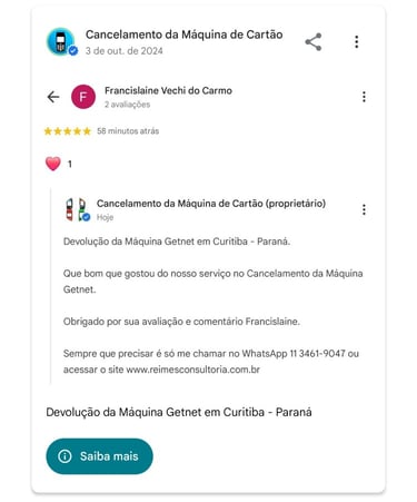 Devolucao da Maquina Getnet em Curitiba Parana