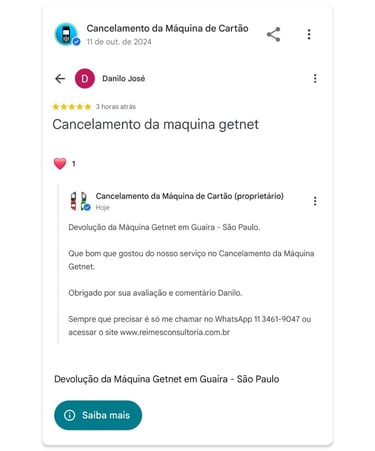 Devolucao da Maquina Getnet em Guaira Sao Paulo