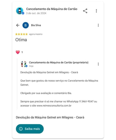 Devolucao da Maquina Getnet em Milagres Ceara