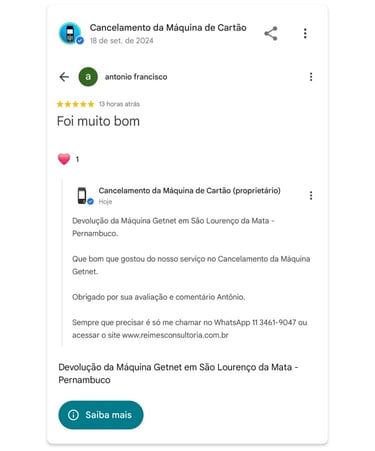 Devolucao da Maquina Getnet em Sao Lourenco da Mata Pernambuco