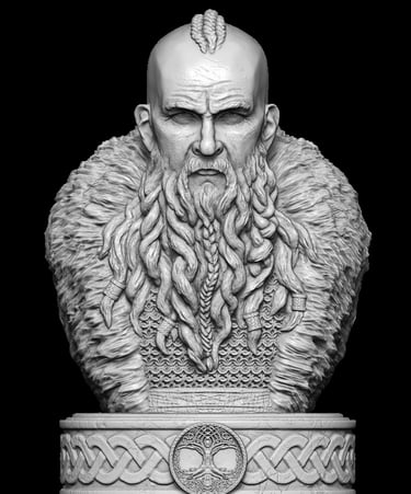 Highly detailed Viking warrior bust sculpted through professional 3D sculptural services