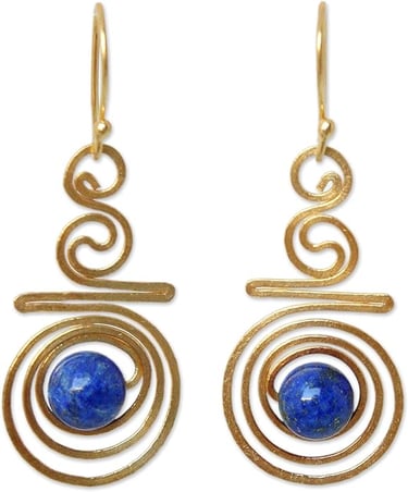 Jewelry for Black Dress: Artisan Handmade 24k Gold Plated Lapis Lazuli Dangle Earrings