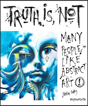 blue abstract face painting with criticism from the satirical series Not My Collector By Tara Roskell