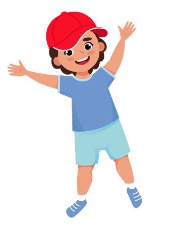 Colorful, smiling cartoon boy celebrating
