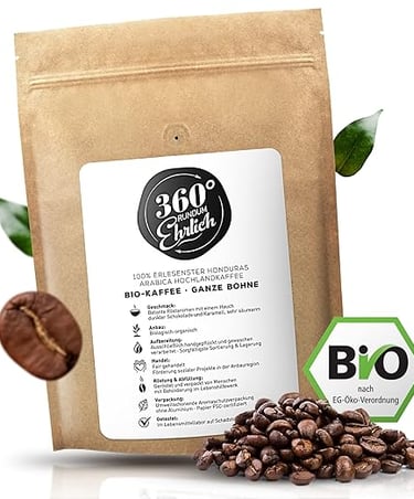 a bag of coffee beans and coffee beans