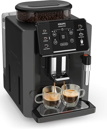 a coffee machine with two cups of coffee