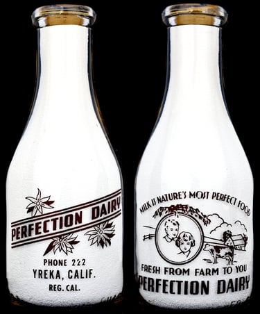 Perfection Dairy California milk bottle from Yreka California for sale.  Milk bottles for sale.