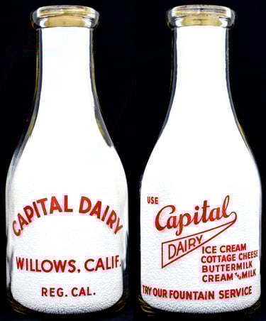 Capital Dairy California milk bottle from Willows California for sale.  Milk bottles for sale.