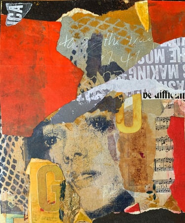 abstract collage with paper and female face
