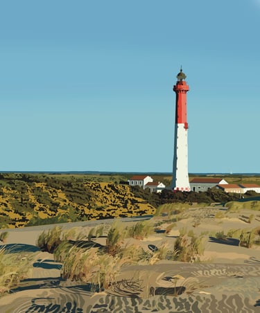 a lighthouse in the sand dunes of a beach