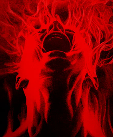 Woman with her head back screaming as she dissolves.