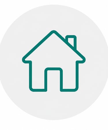 A simple green line art home icon with a chimney, ideal for real estate and website navigation.