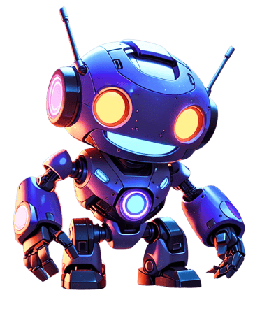 Friendly robot mascot #3 with bright yellow eyes and a big blue smile.