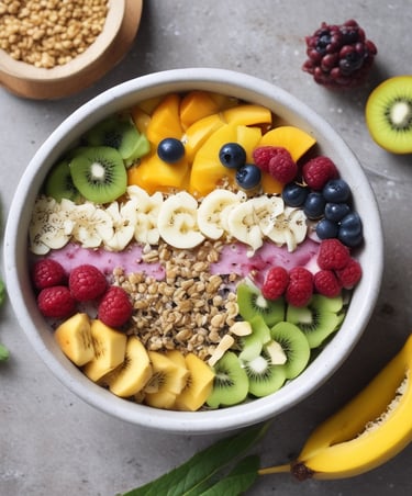 Bright, natural photo of a fresh, colorful dish on a rustic wooden table.