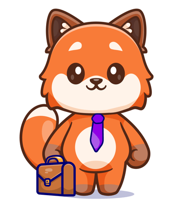 cute fox holding briefcase and tie