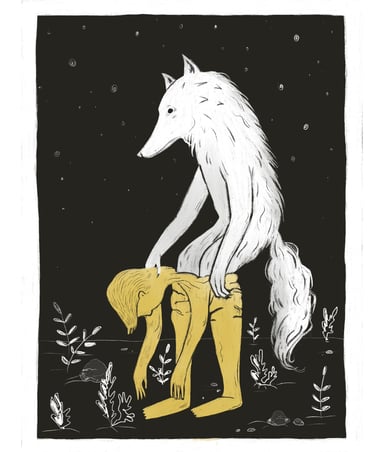 illustration of a wolf dressing up as a human