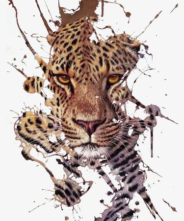 a leopard print of a leopard in a paint - splattered image