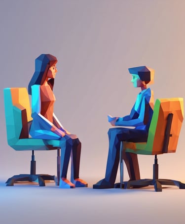 Ein Therapeut und ein Jugendlicher Patient sitzen sich beide auf Stühlen gegenüber