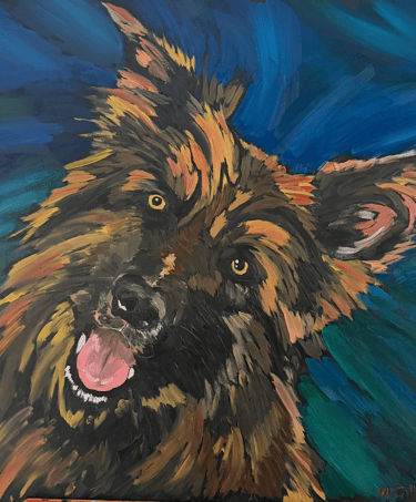 Oil painting of a German shepherd dog