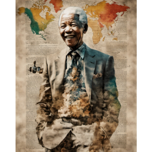 nelson mandela in a suit and tie with a map of africa