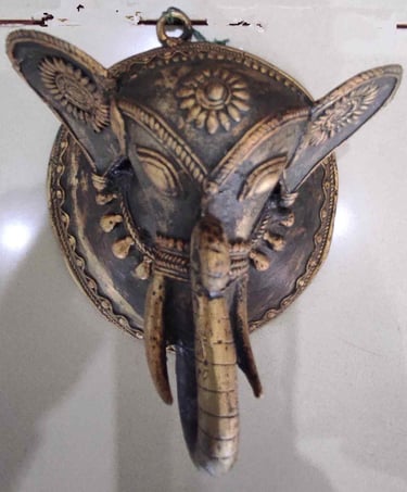 "Ethnic brass elephant head wall art–perfect for living room or hallway decor-Qualified for export"