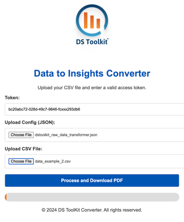 DS Toolkit interface for converting CSV data into business insights